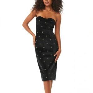 NWT MISA Los Angeles Strapless Black Velvet Evil Eye Embroidered Dress Sz XL